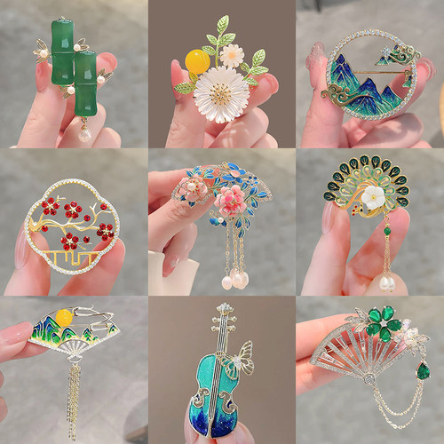 胸针女流苏中国风复古蝴蝶花朵胸花轻奢珍珠胸花旗袍外套配饰别针
