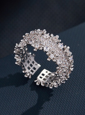 轻奢高级感满天星开口戒指女小众独特微镶满锆食指戒超闪爆款戒圈