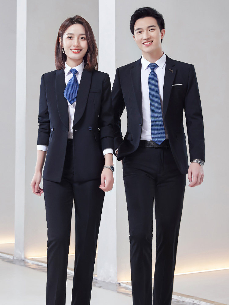 藏青色西装物业管理公司正装工作服男女同款职业气质西服商务套装