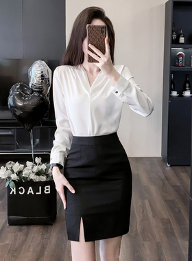 工作服职业装半身裙套装白色衬衣女ol前台接待高端空姐制服工作装