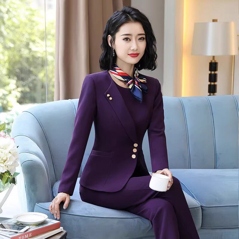 酒店工作服女秋冬空姐制服前台服务员时尚西装职业套装美容师工装