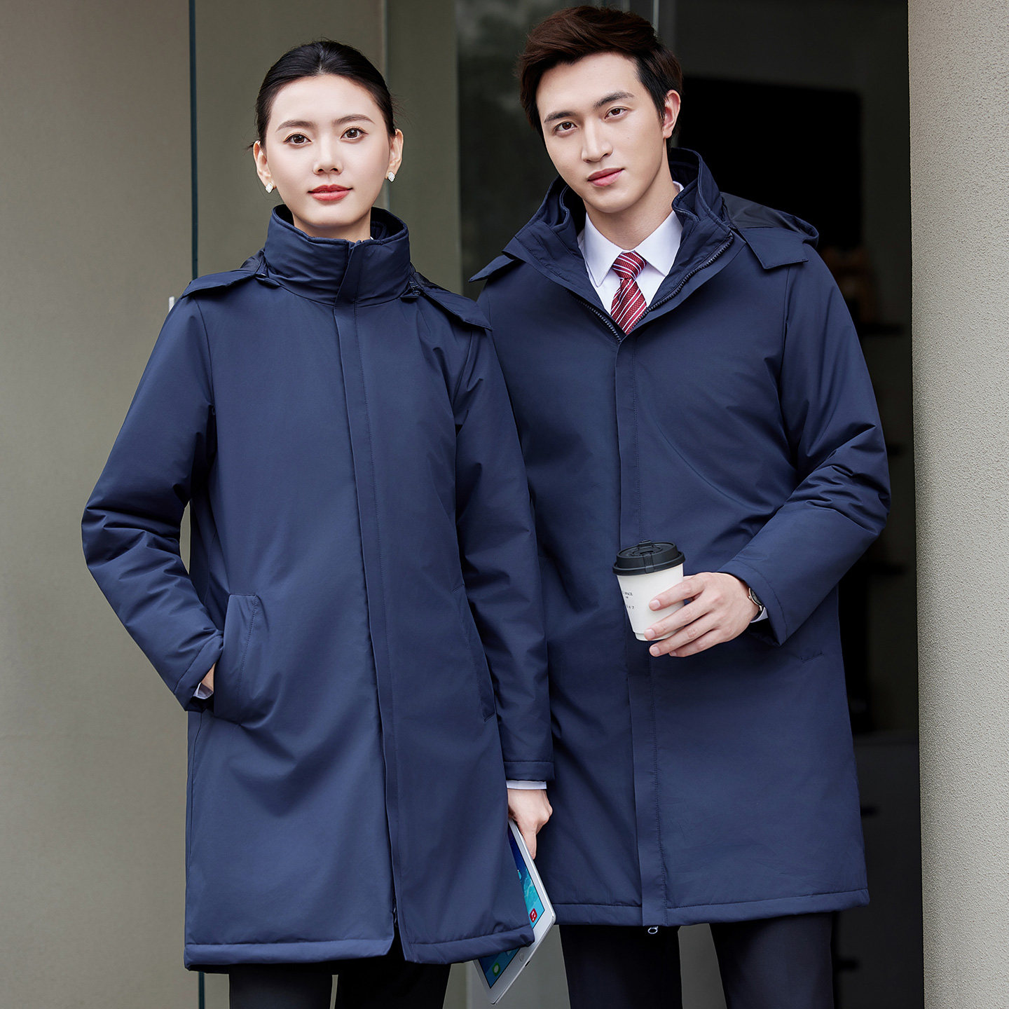 男女同款职业正装棉衣工作服加厚银行政商务派克棉服冬季工装棉袄