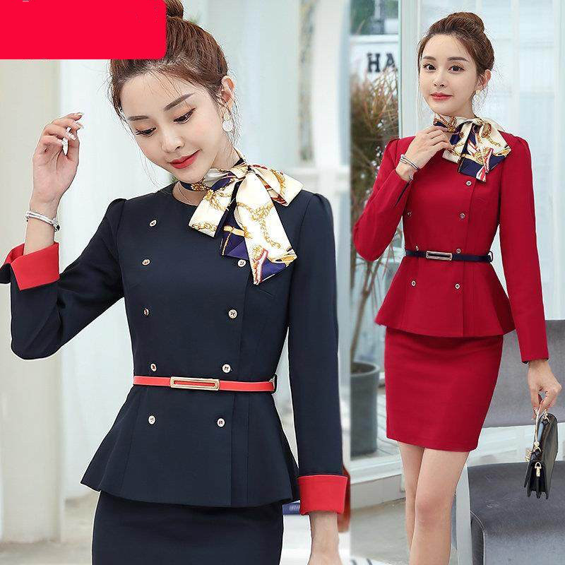 酒店空姐制服职业装套装女美容师工作服长袖秋冬珠宝影楼前台工装