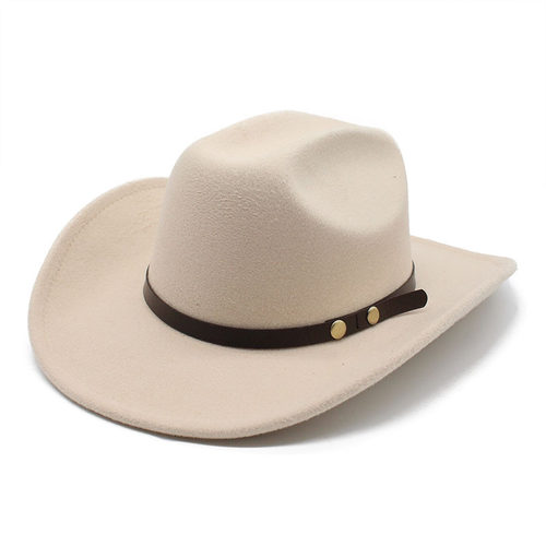 白色藏族礼帽少数民族风毛呢西部牛仔礼帽男女骑术帽 Cowboy Hat