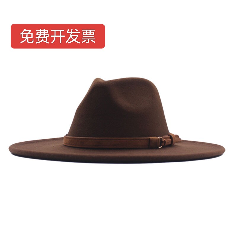 10cm毛毡帽男女同款毛呢爵士大檐礼帽英伦复古大檐纯色藏舞民族风