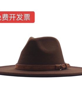 10cm毛毡帽男女同款毛呢爵士大檐礼帽英伦复古大檐纯色藏舞民族风