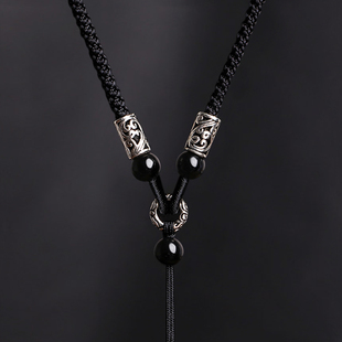 高档纯银唐卡天珠吊坠挂绳绳子项链绳手工编织项链绳玉佩配绳男款