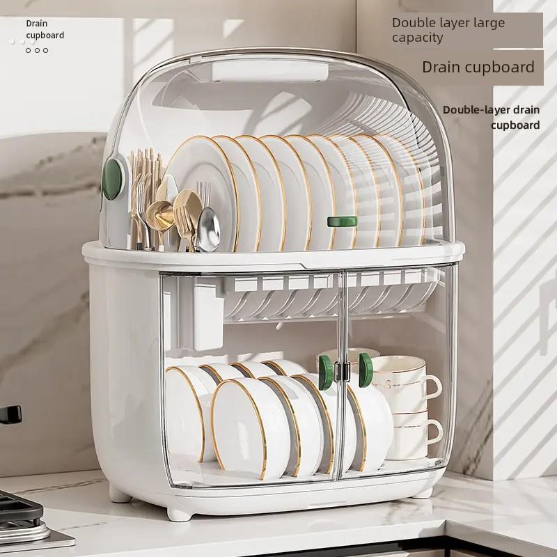 家庭消毒碗柜新款家用多功能碗筷勺子宝宝餐具收纳盒厨房小型双层
