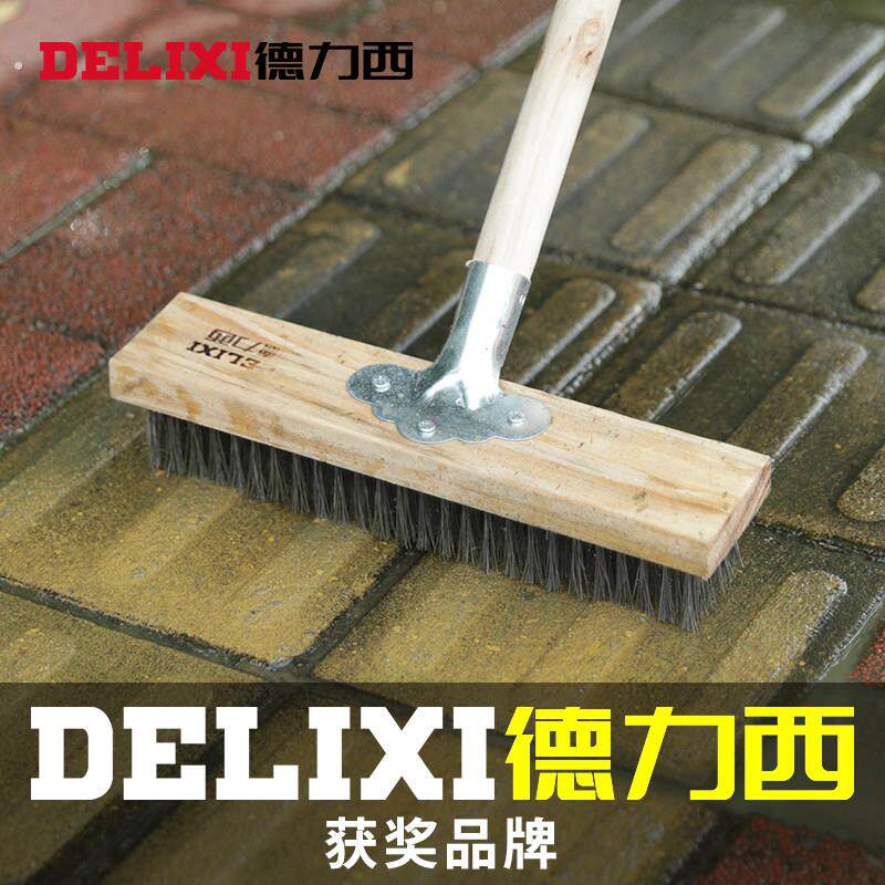 不锈钢钢丝刷地板刷子硬毛去青苔铁刷子长柄洗地刷清洁神器