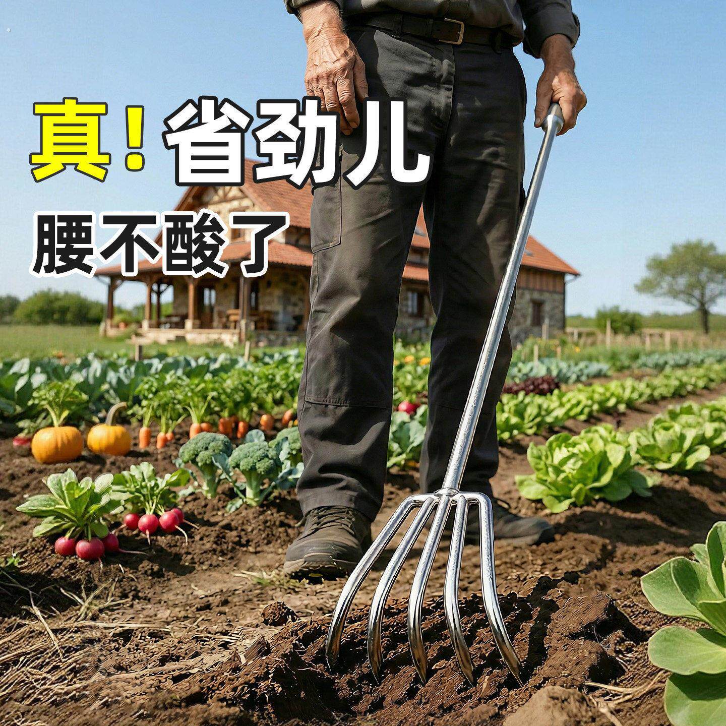 不锈钢耙子农具农用搂草一体加长钢柄松土除草种菜小耙子赶海神器