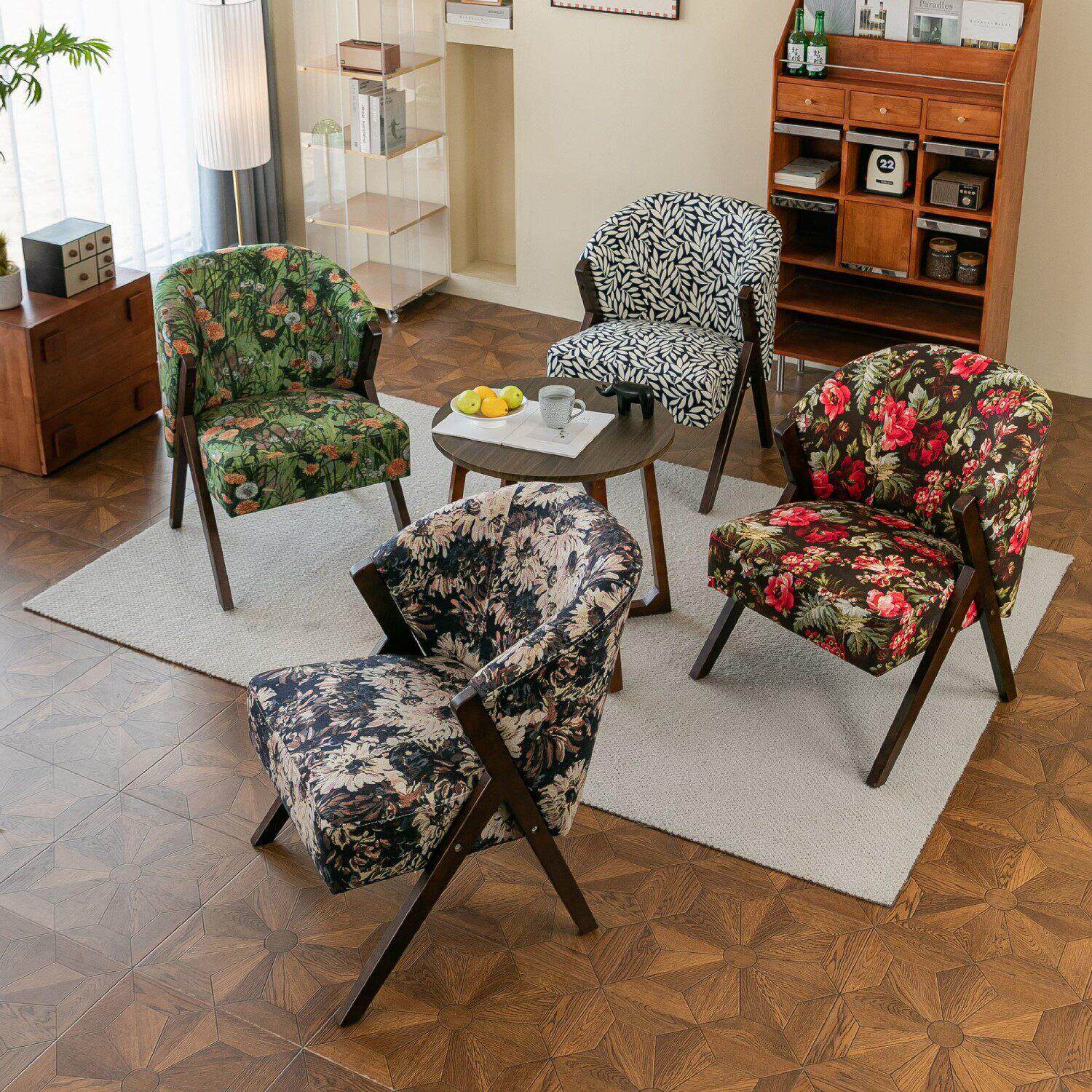 复古单人实木沙发椅卧室书房阳台民宿休闲椅子小户型洽谈桌椅组合