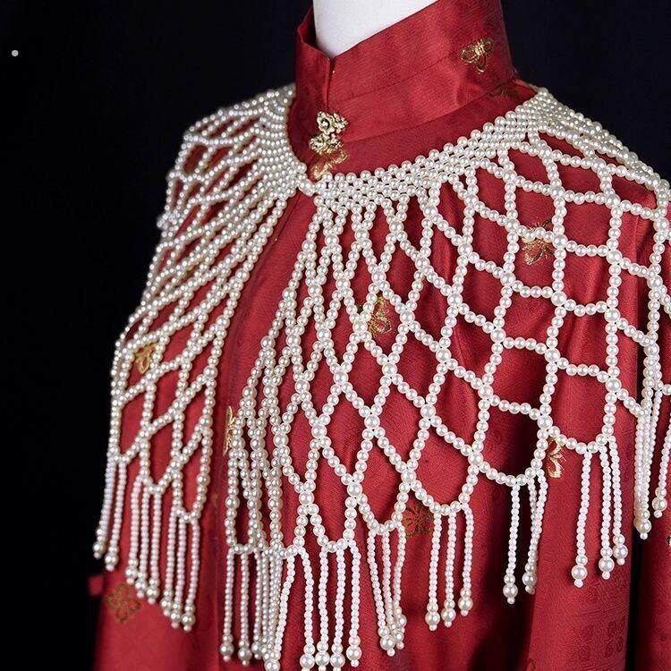 卿本佳人汉服明制流苏云肩古风玛瑙珍珠云肩婚纱礼服旗袍披肩