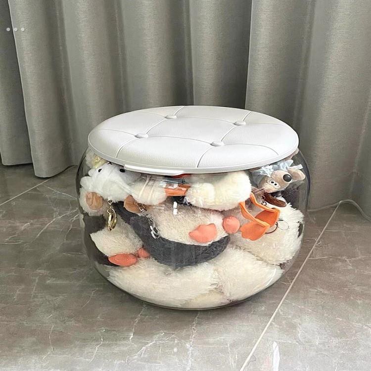娃娃收纳桶透明凳子装布娃娃毛绒玩具整理神器儿童储物玩偶收纳箱