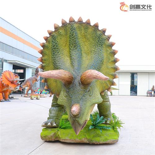 定制户外游乐大型电动仿真恐龙会动会叫三角龙城市景观互动装置