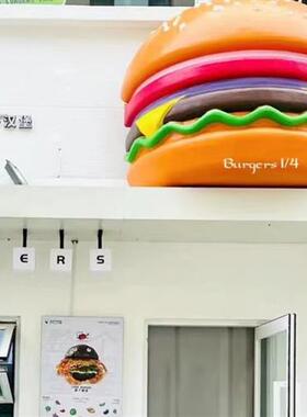 爆款网红大型仿真发光汉堡面包玻璃钢雕塑模型店门头招牌壁挂灯箱