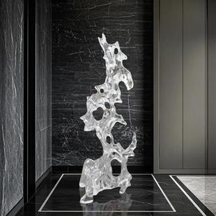 现代家居客厅玄关落地摆件透明树脂横向太湖石摆件别墅装饰艺术品