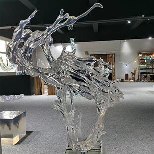现代轻奢高端铂晶透明树脂浪花摆件雕塑酒店会所大型落地家居镂空