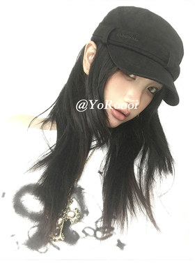 YoRoooi 韩系早秋黑色复古做旧鸭舌帽百搭铆钉画家帽平顶帽大头女