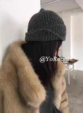 YoRoooi 韩系ins博主同款简约针织卷边护耳毛线帽保暖套头帽冷帽
