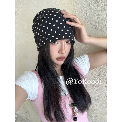 甜美可爱波点防风包头帽堆堆帽