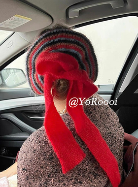 YoRoooi 秋冬新款彩色针织发圈丸子头盘发发带发饰百搭红色头饰