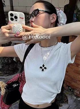 YoRoooi 简约气质百搭黑玛瑙花瓣吊坠吊坠十字架项链毛衣链简约女