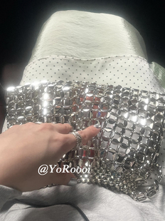 YoRoooi 单肩手提包 韩系小众手工银色编织大号饺子包闪钻百搭新款