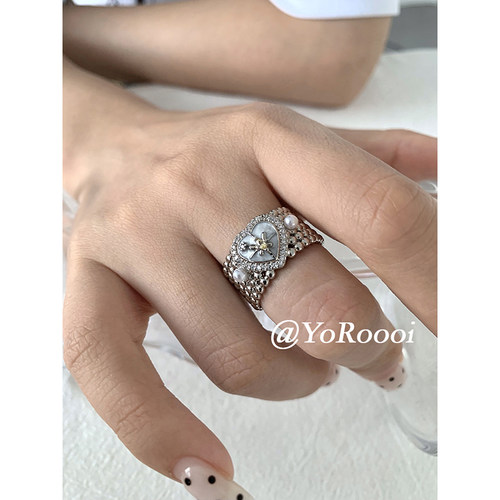YoRoooi宽版珍珠蝴蝶星芒戒指