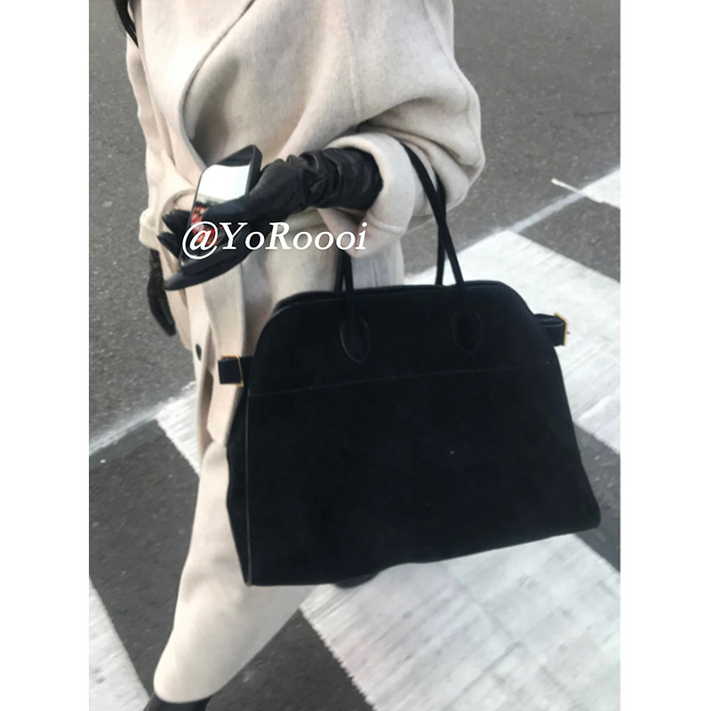 韩系简约麂皮黑色百搭通勤手提包