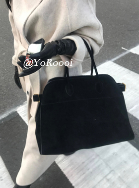 YoRoooi 韩系小众设计简约麂皮黑色百搭通勤手提包大容量单肩包女