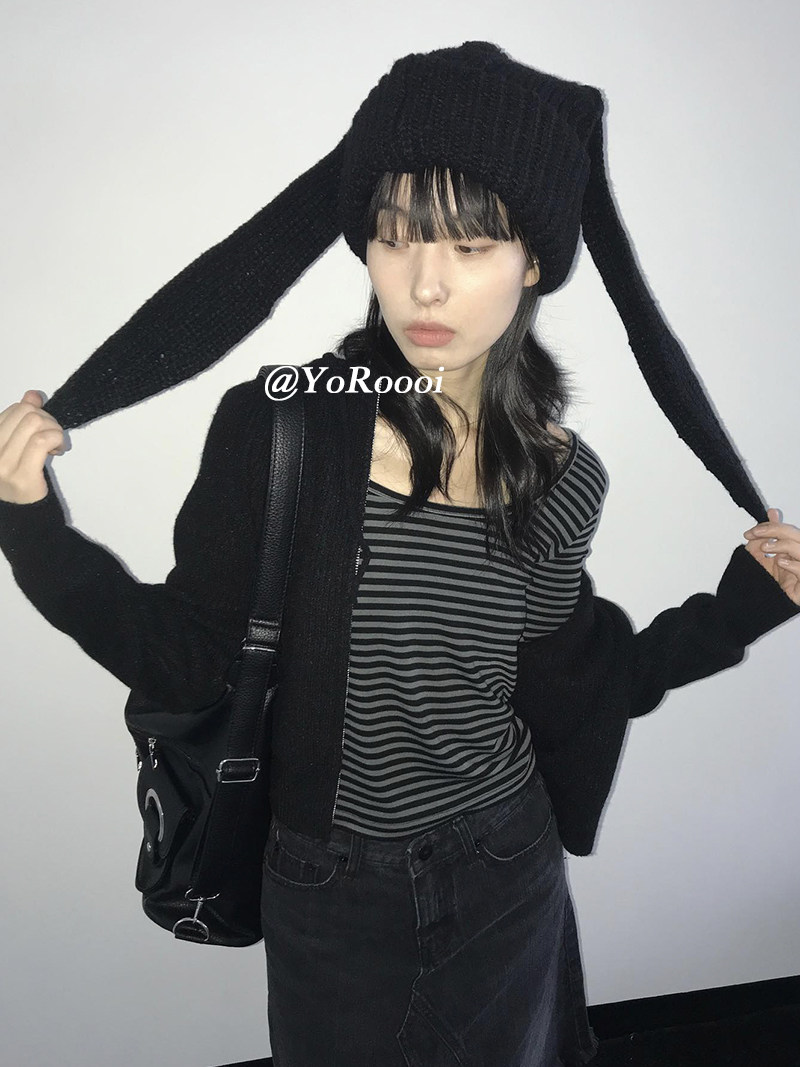 YoRoooi显脸小兔耳朵针织帽子