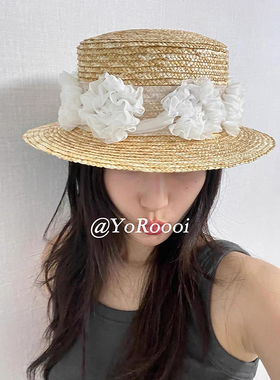 YoRoooi 自制春夏小众花朵编织度假风镂空草帽法式防晒渔夫帽礼帽