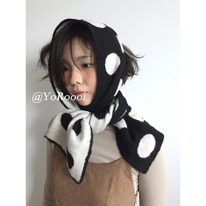 提花波点保暖防风针织围巾