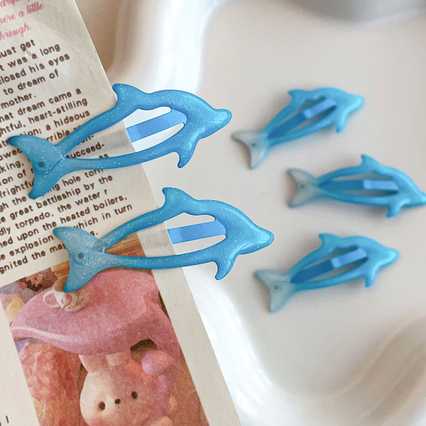 蓝色小海豚可爱发夹滴胶bb夹y2k辣妹刘海夹边夹小清新侧边夹饰品