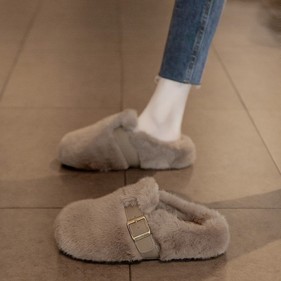 厚底增高勃肯鞋包头毛毛拖鞋女外穿2025新款冬季一脚蹬保暖棉拖鞋