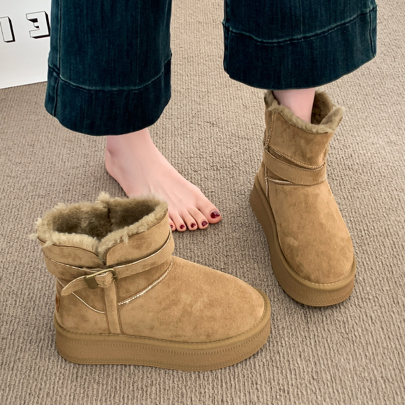 厚底增高皮毛一体雪地靴女2025冬季新款加绒保暖中筒棉靴毛毛棉鞋