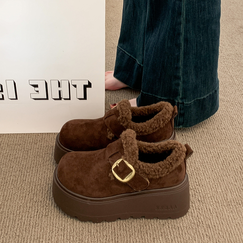 小个子增高厚底加绒勃肯鞋女保暖雪地靴2025冬季新款毛毛乐福棉鞋