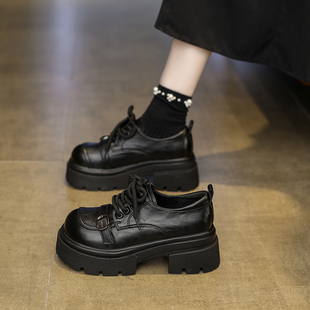 配裙子百搭气质英伦风乐福单鞋 新款 女2026春季 厚底增高黑色小皮鞋