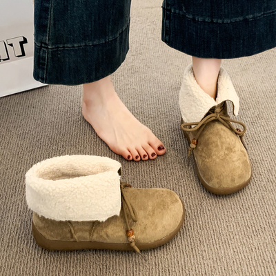 厚底增高勃肯鞋女雪地靴2025新款冬季鞋子加绒乐福鞋外穿毛毛棉鞋