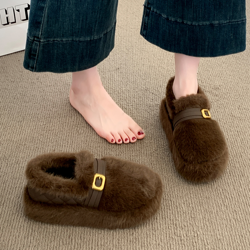 厚底内增高加绒全包勃肯鞋毛毛鞋女2025新款冬保暖低帮雪地靴棉鞋