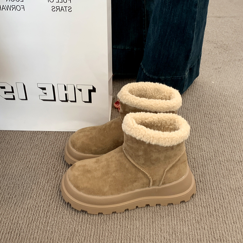 厚底增高雪地靴女款2025新款秋冬加绒女鞋子外穿保暖面包勃肯棉鞋