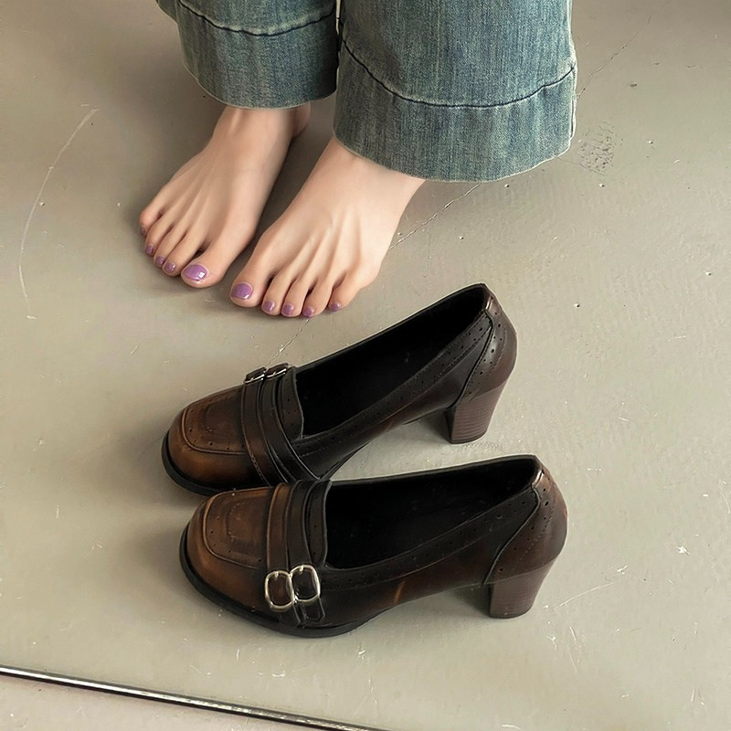 复古擦色粗跟高跟鞋女2026春季新款气质浅口单鞋法式玛丽珍小皮鞋,女鞋,浅口单鞋,淘宝优惠券,粉丝福利购,淘宝优惠卷