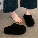 厚底毛毛半拖鞋女外穿2025新款秋冬季一脚蹬雪地靴加绒包头棉拖鞋
