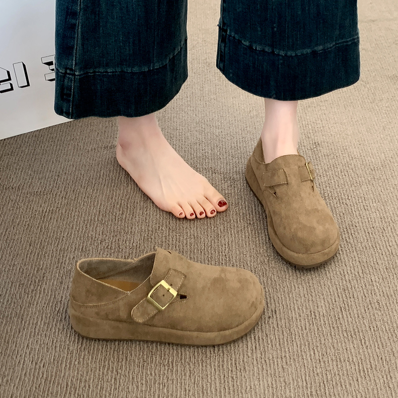 厚底全包勃肯鞋女鞋子2025新款秋季复古时尚百搭乐福鞋豆豆鞋单鞋