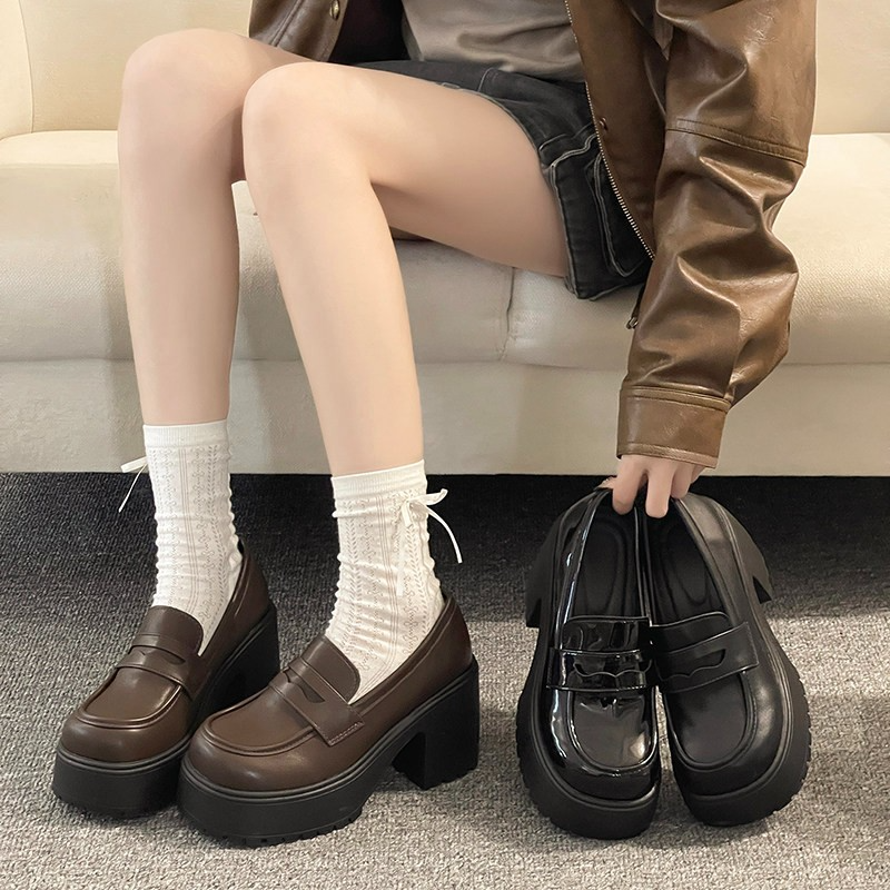 高跟小皮鞋女2026春季新款厚底增高JK制服鞋配裙子英伦粗跟乐福鞋