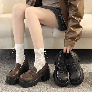 高跟小皮鞋女2026春季新款厚底增高JK制服鞋配裙子英伦粗跟乐福鞋