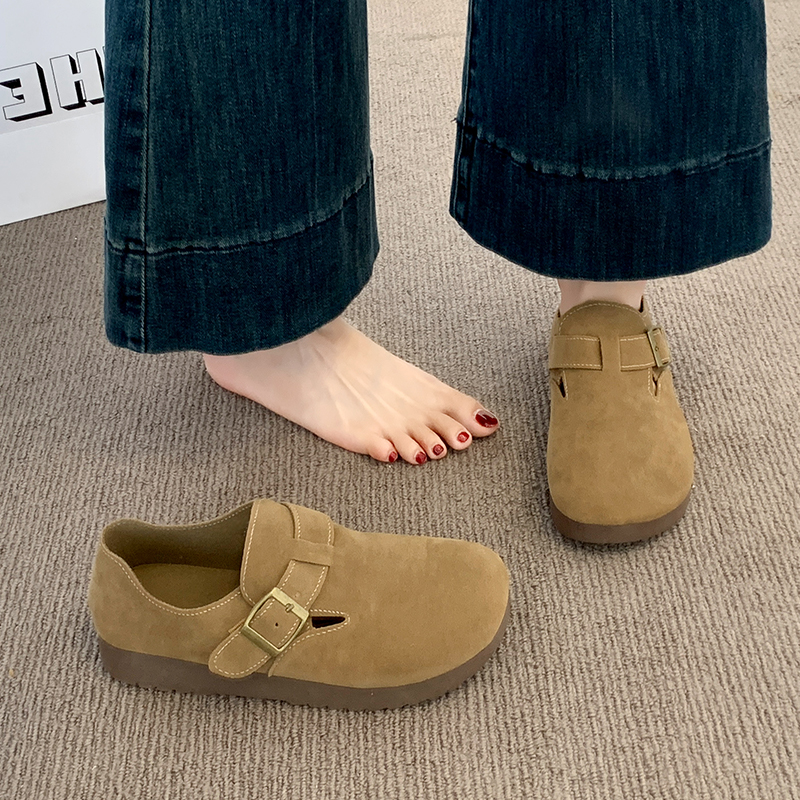 厚底全包勃肯鞋女2025秋季新款一脚蹬懒人豆豆乐福单鞋博肯女鞋子