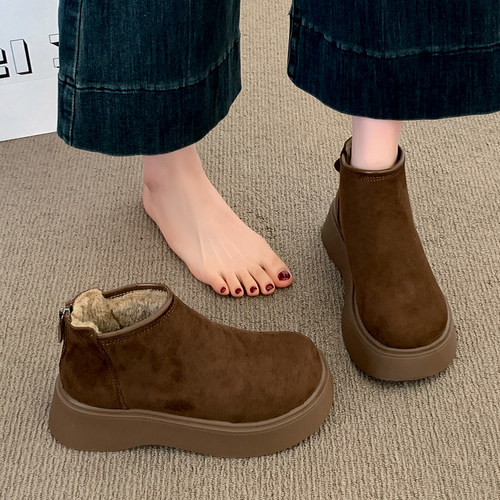 增高厚底雪地靴女保暖加绒勃肯短靴2025冬季新款马丁靴东北棉鞋子