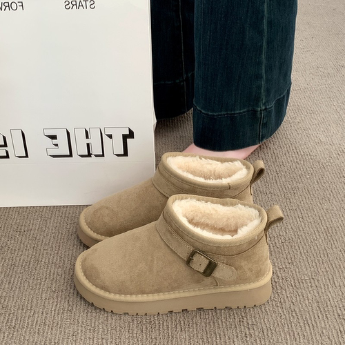 厚底勃肯鞋皮毛一体雪地靴女2025冬季新款东北大棉鞋子加绒面包鞋