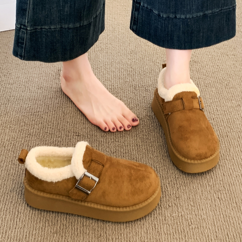 全包加绒勃肯鞋女款2025新款冬季毛毛鞋子保暖棉鞋低帮厚底雪地靴